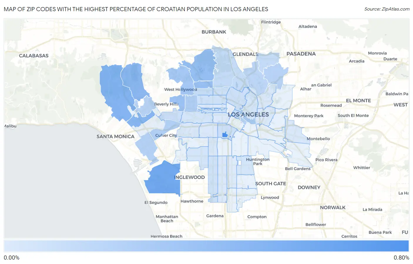 Zip Codes with the Highest Percentage of Croatian Population in Los Angeles Map
