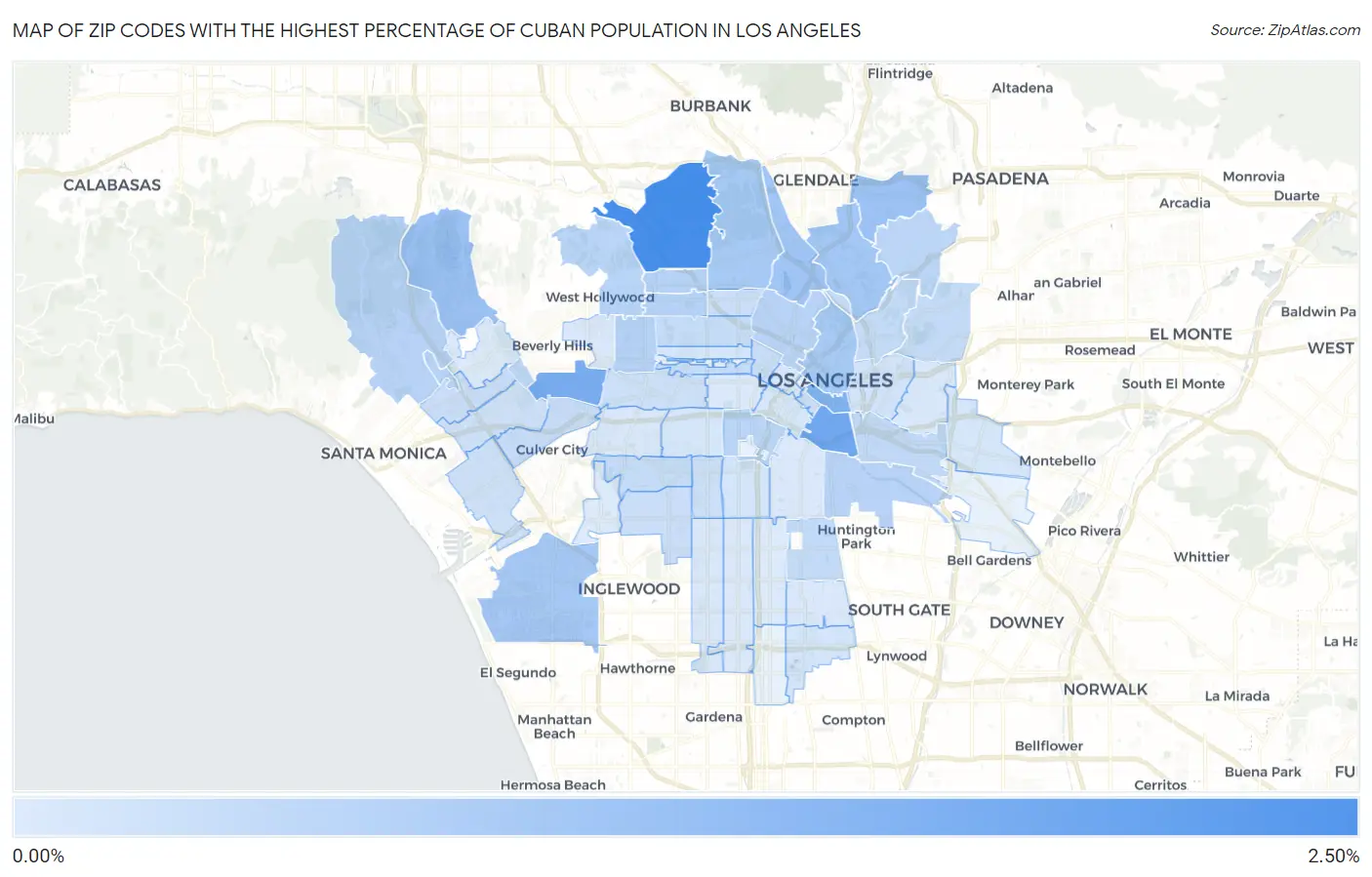 Zip Codes with the Highest Percentage of Cuban Population in Los Angeles Map