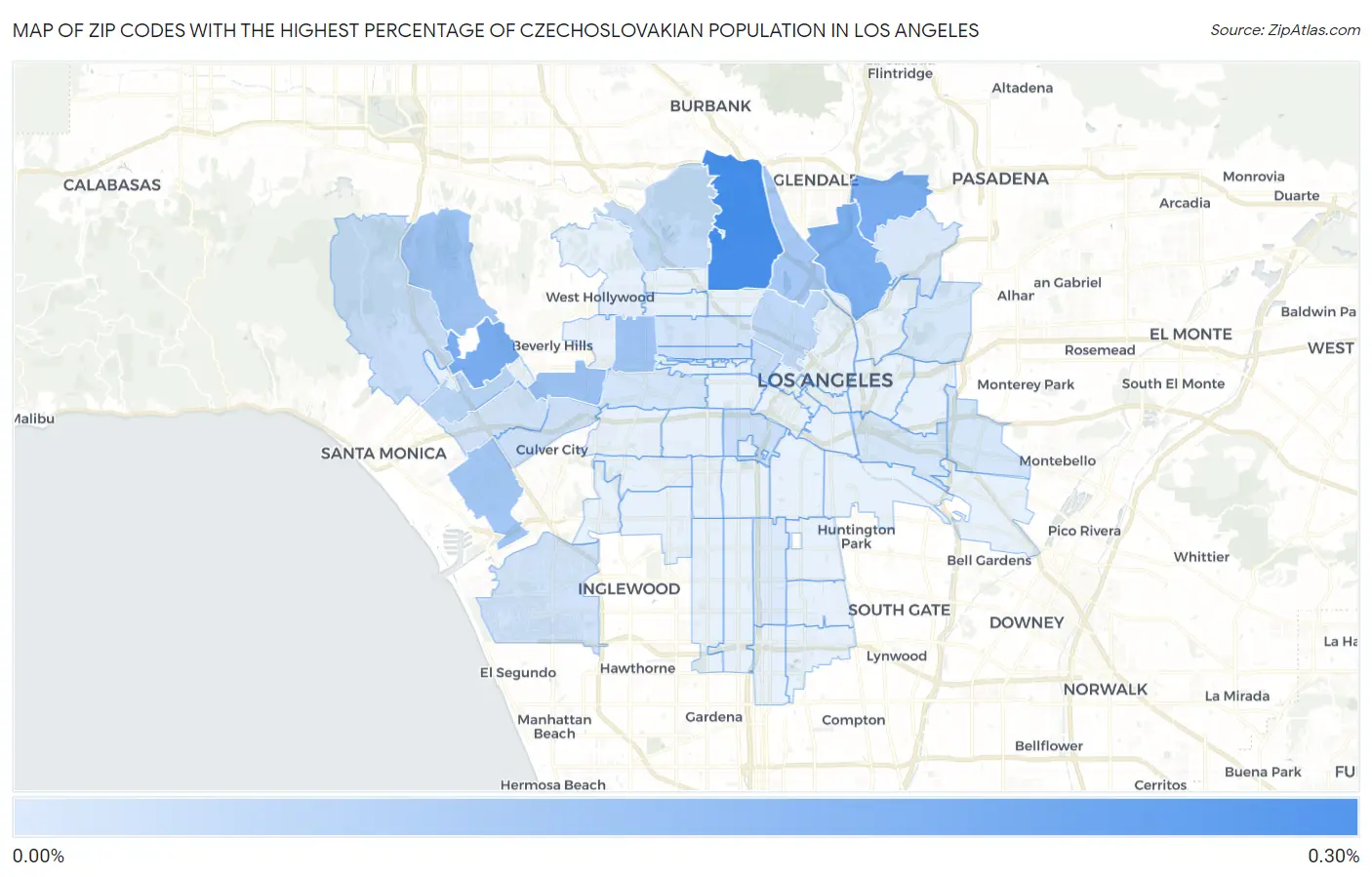 Zip Codes with the Highest Percentage of Czechoslovakian Population in Los Angeles Map