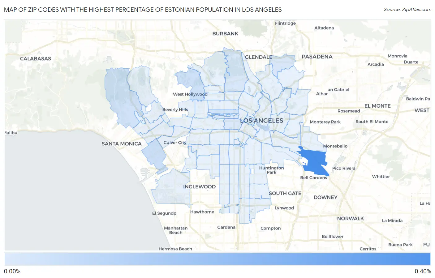 Zip Codes with the Highest Percentage of Estonian Population in Los Angeles Map