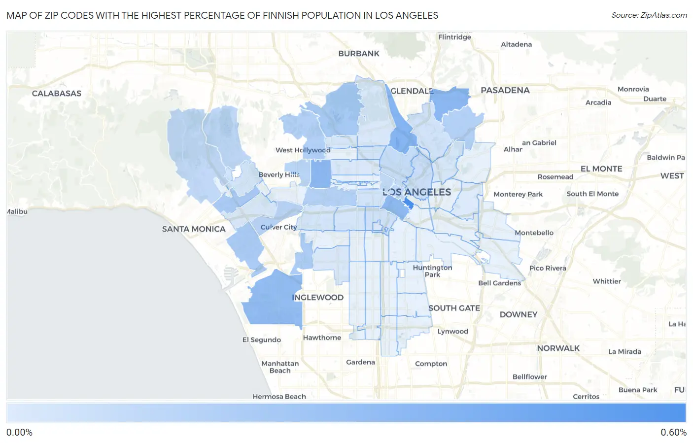 Zip Codes with the Highest Percentage of Finnish Population in Los Angeles Map