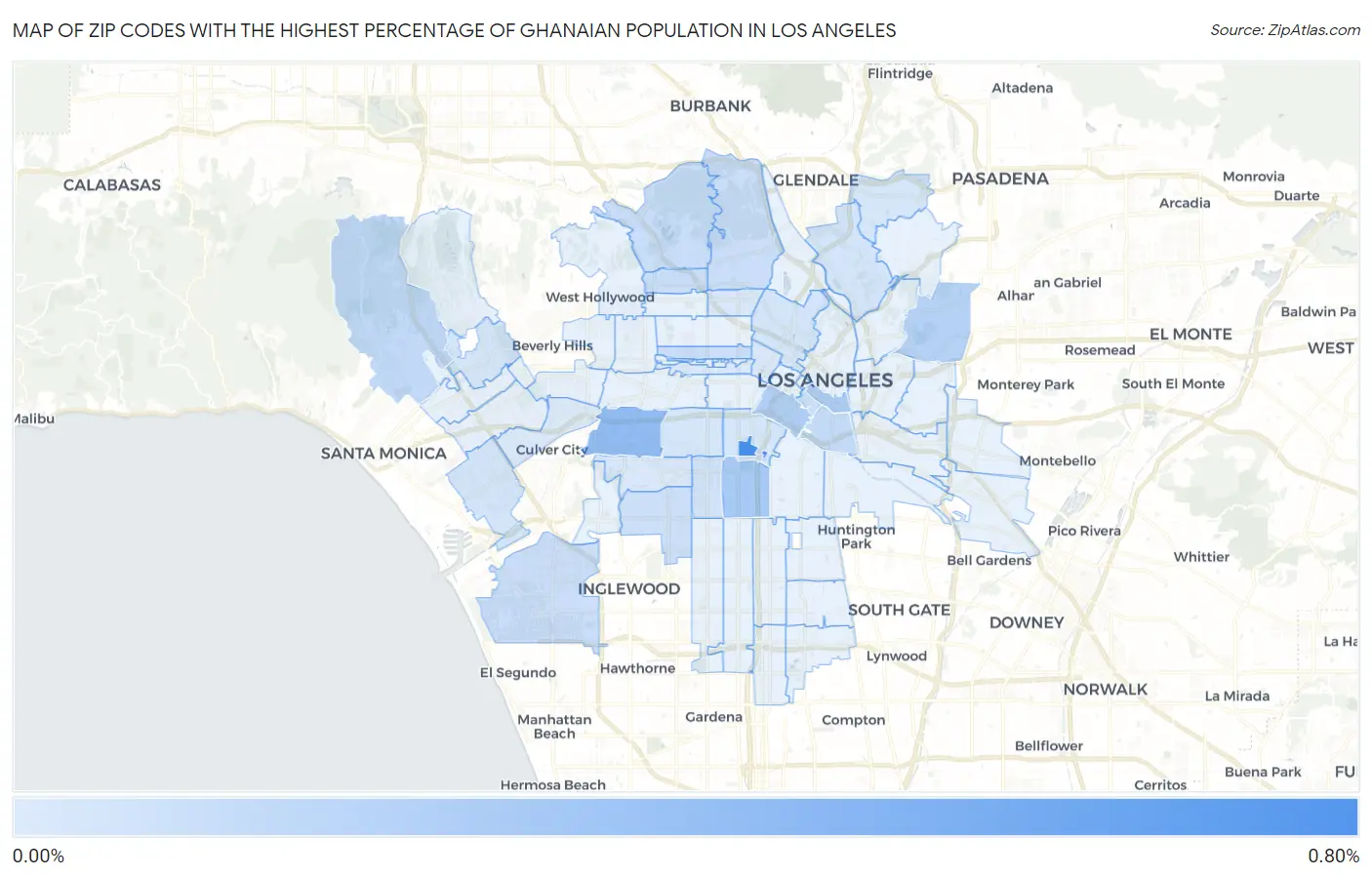 Zip Codes with the Highest Percentage of Ghanaian Population in Los Angeles Map