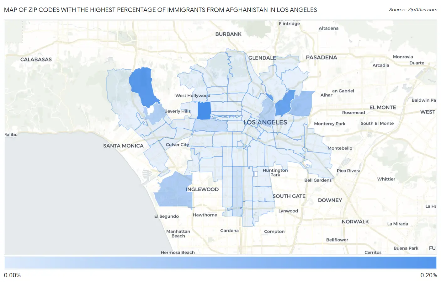 Zip Codes with the Highest Percentage of Immigrants from Afghanistan in Los Angeles Map