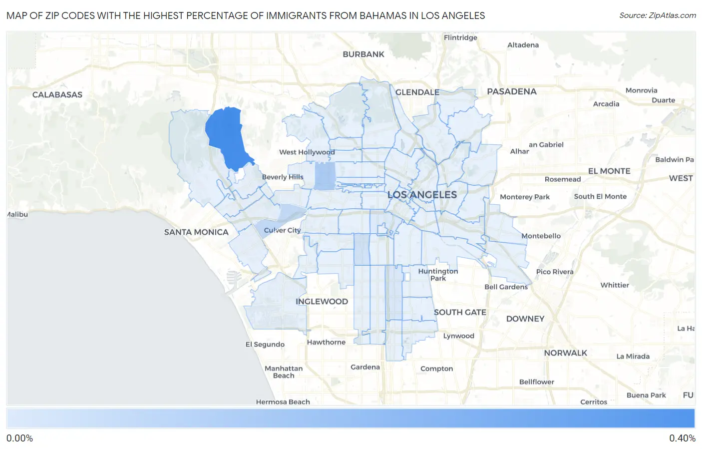 Zip Codes with the Highest Percentage of Immigrants from Bahamas in Los Angeles Map