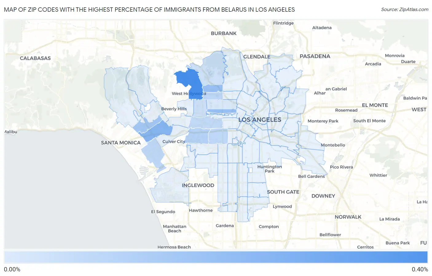 Zip Codes with the Highest Percentage of Immigrants from Belarus in Los Angeles Map