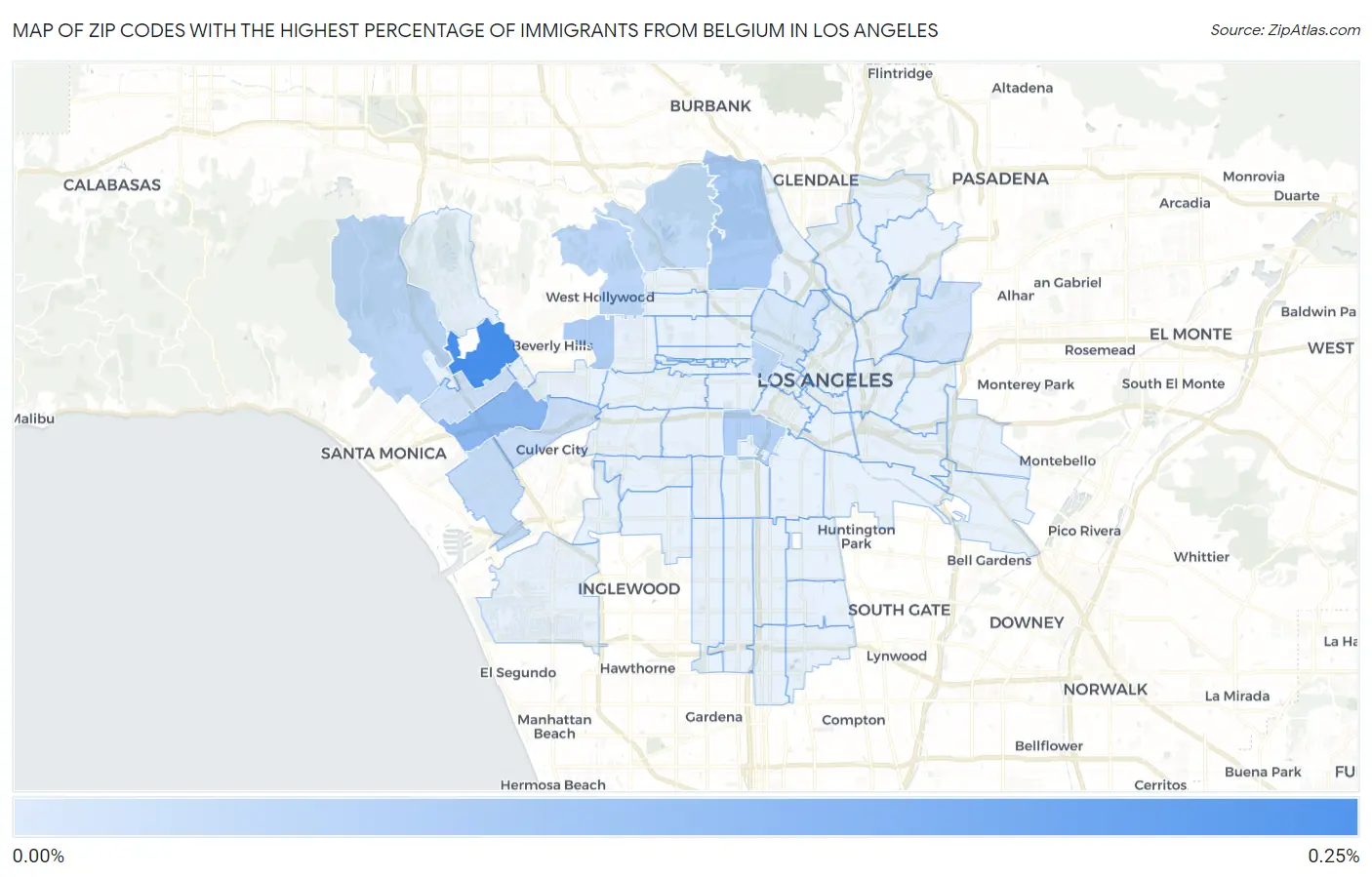 Zip Codes with the Highest Percentage of Immigrants from Belgium in Los Angeles Map