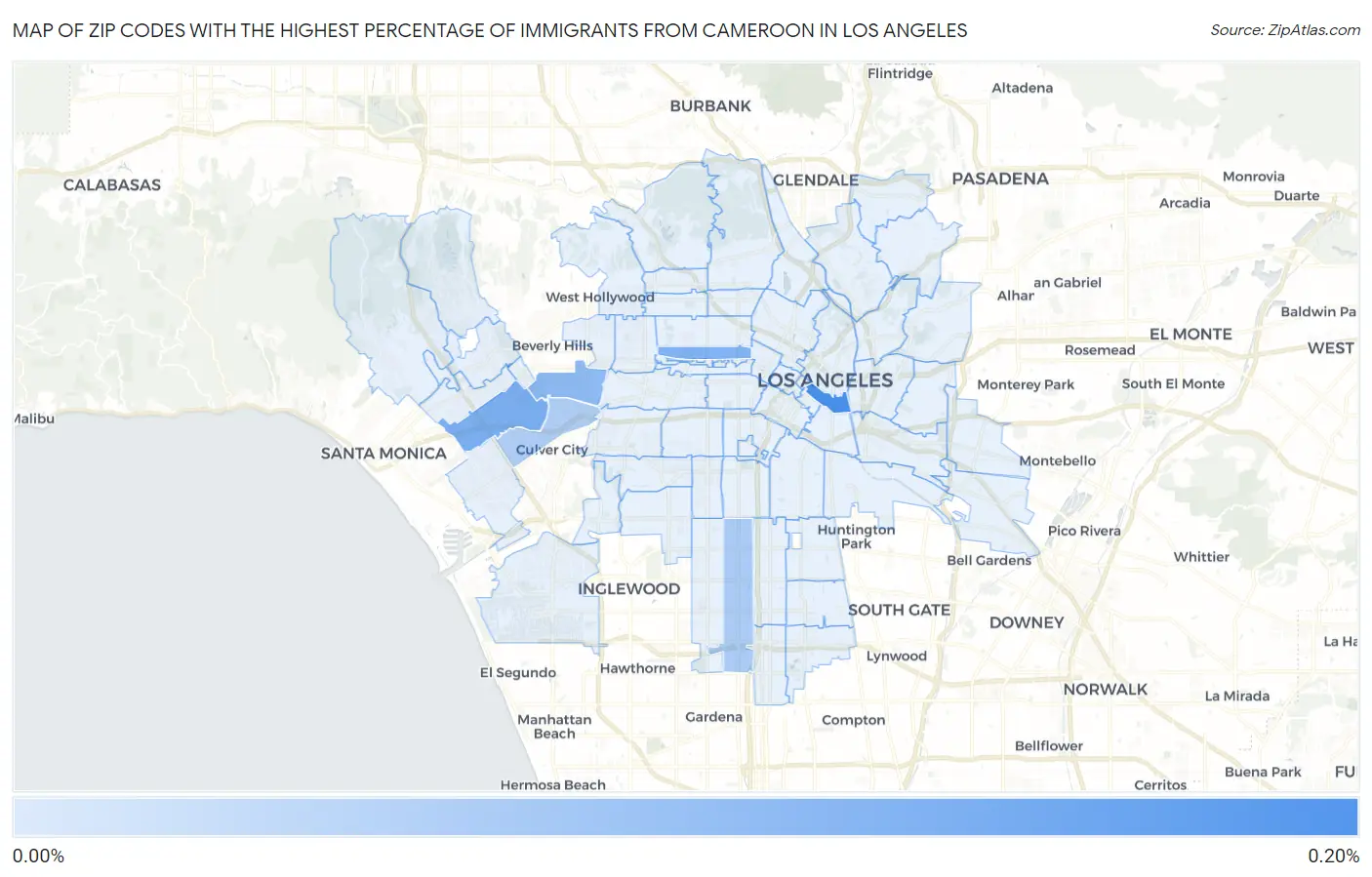 Zip Codes with the Highest Percentage of Immigrants from Cameroon in Los Angeles Map