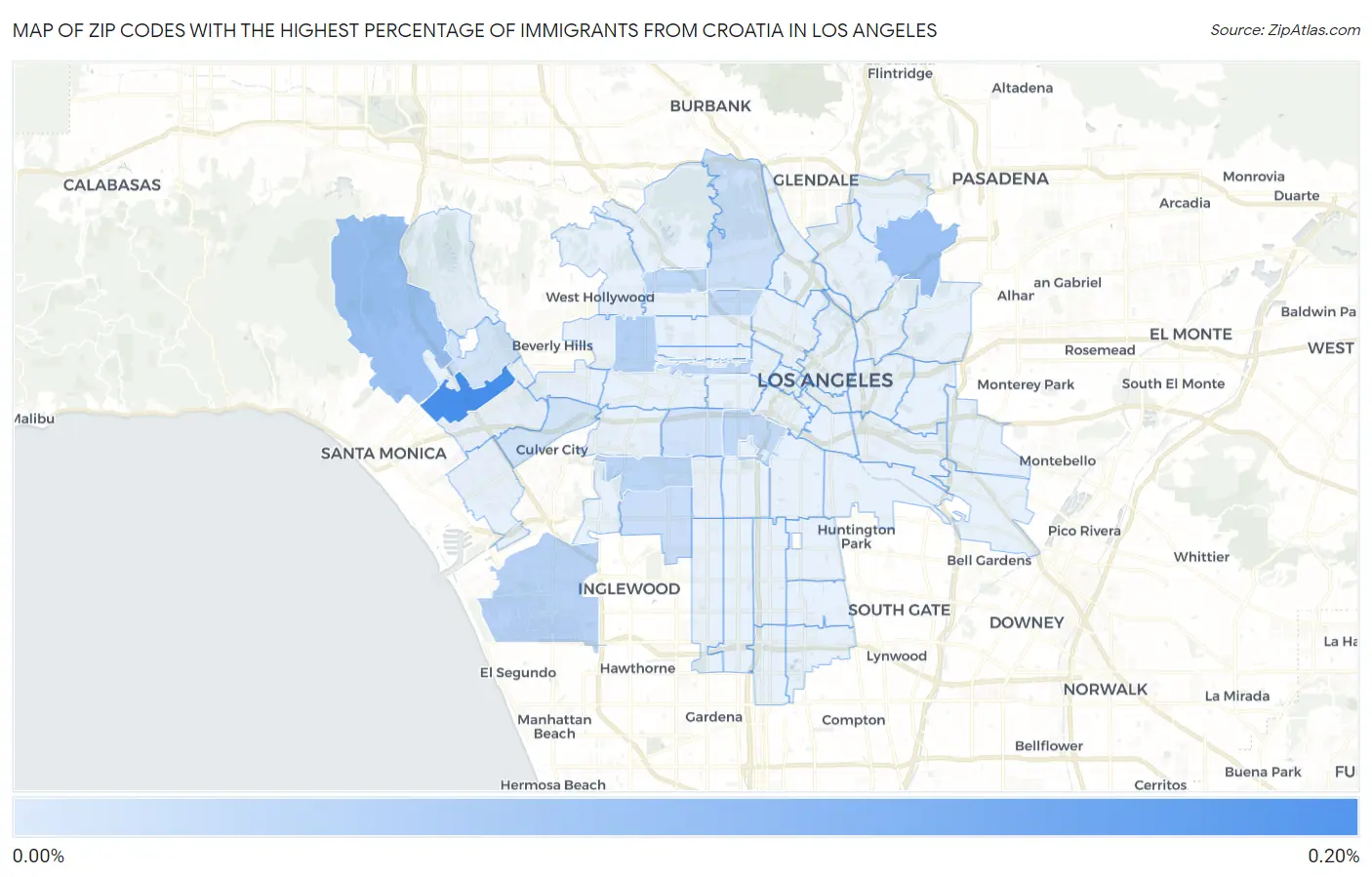 Zip Codes with the Highest Percentage of Immigrants from Croatia in Los Angeles Map