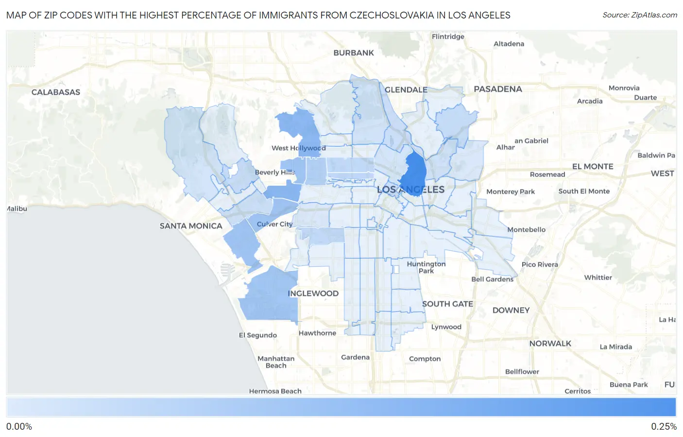 Zip Codes with the Highest Percentage of Immigrants from Czechoslovakia in Los Angeles Map