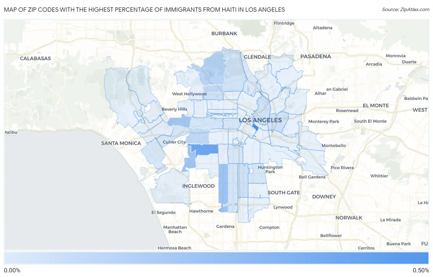 Zip Codes with the Highest Percentage of Immigrants from Haiti in Los Angeles Map