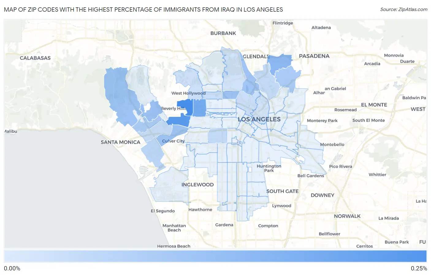 Zip Codes with the Highest Percentage of Immigrants from Iraq in Los Angeles Map