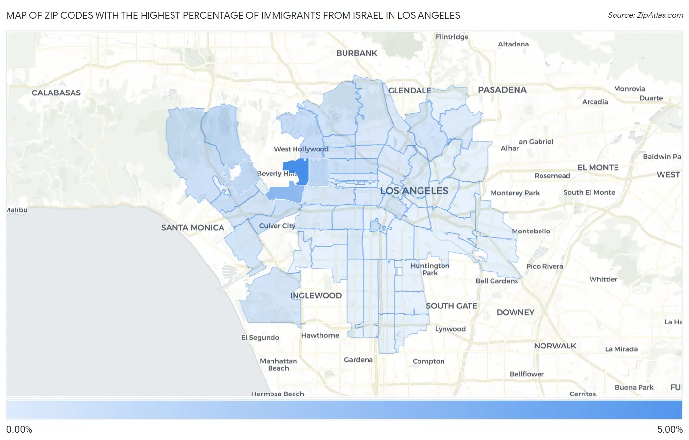 Zip Codes with the Highest Percentage of Immigrants from Israel in Los Angeles Map