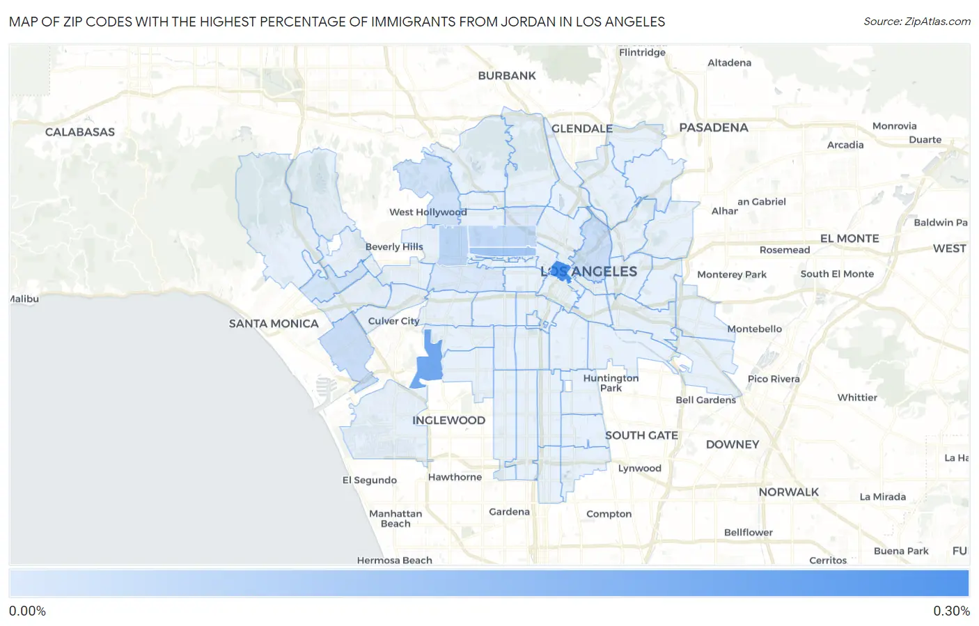 Zip Codes with the Highest Percentage of Immigrants from Jordan in Los Angeles Map