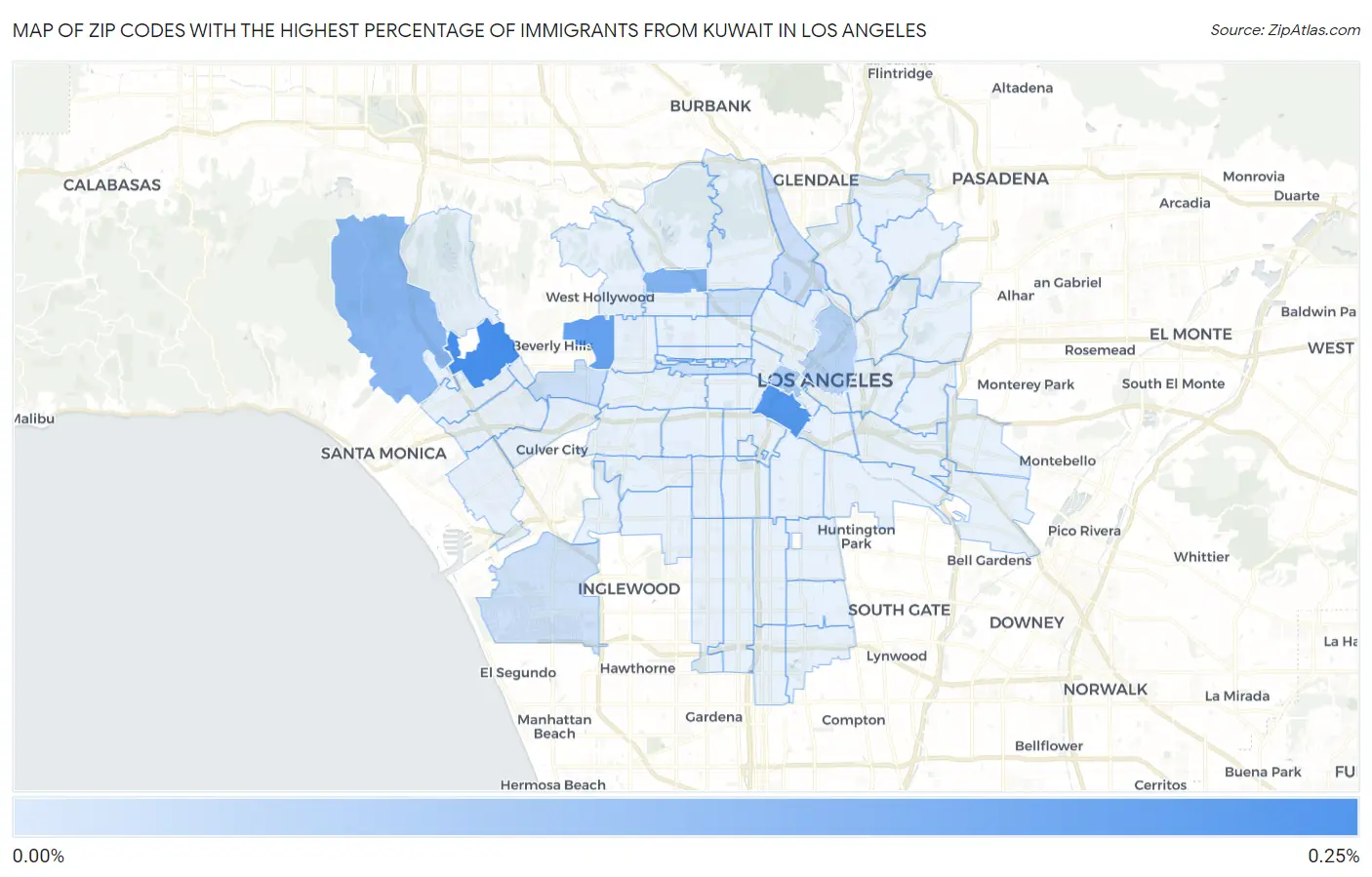 Zip Codes with the Highest Percentage of Immigrants from Kuwait in Los Angeles Map