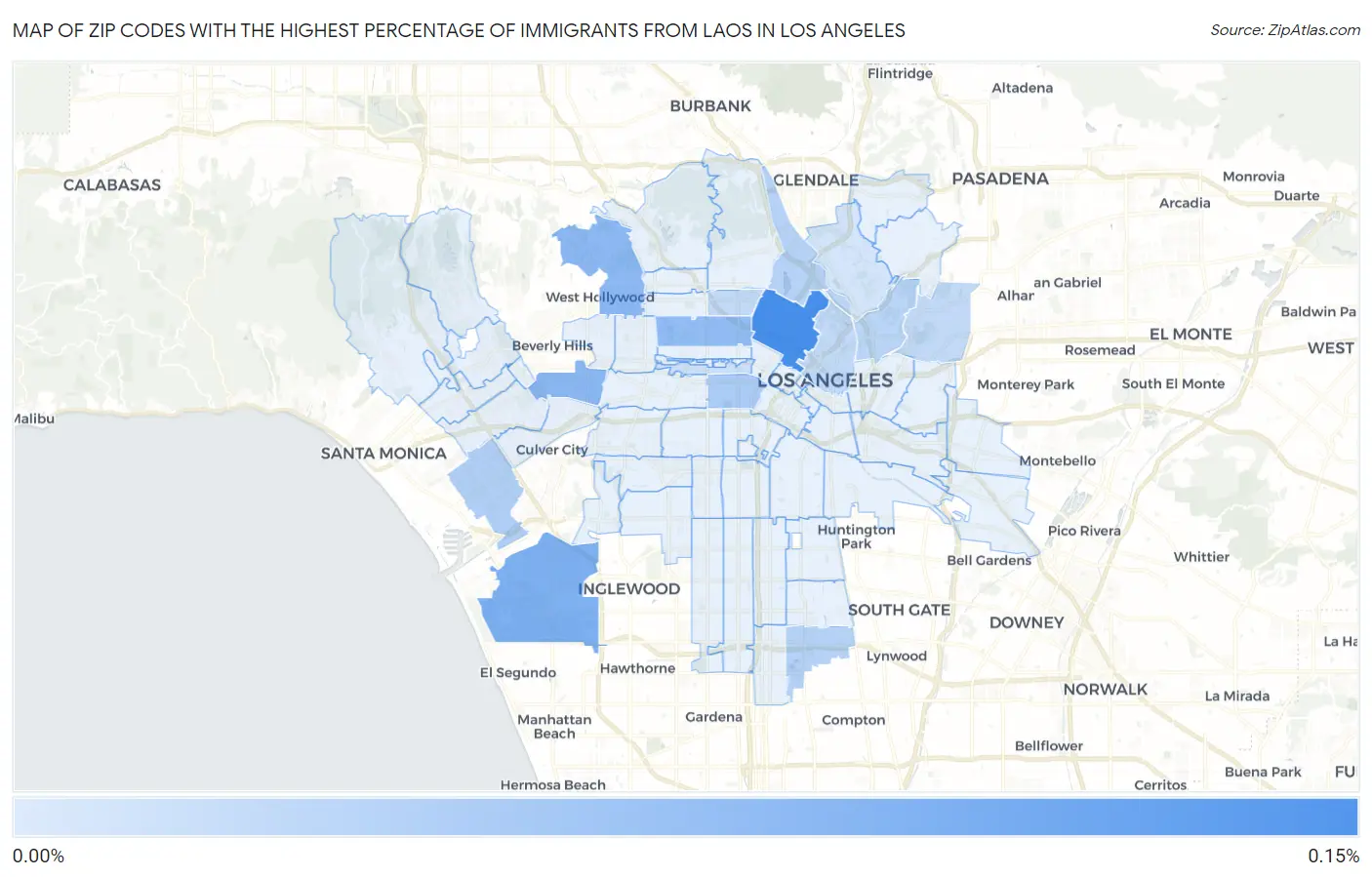 Zip Codes with the Highest Percentage of Immigrants from Laos in Los Angeles Map