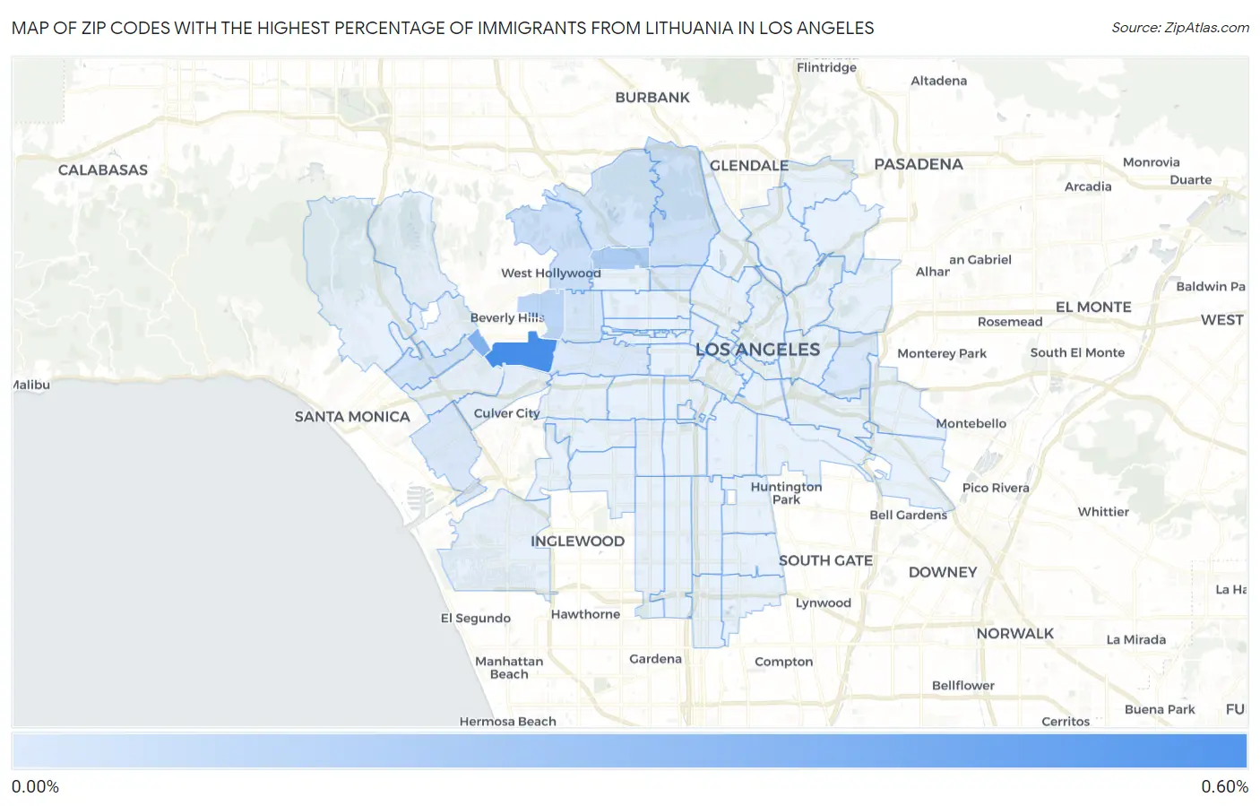 Zip Codes with the Highest Percentage of Immigrants from Lithuania in Los Angeles Map