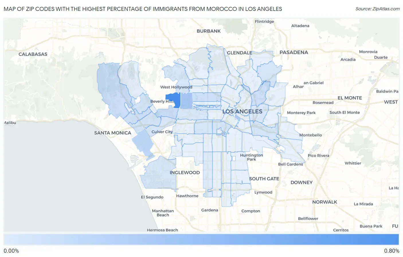 Zip Codes with the Highest Percentage of Immigrants from Morocco in Los Angeles Map