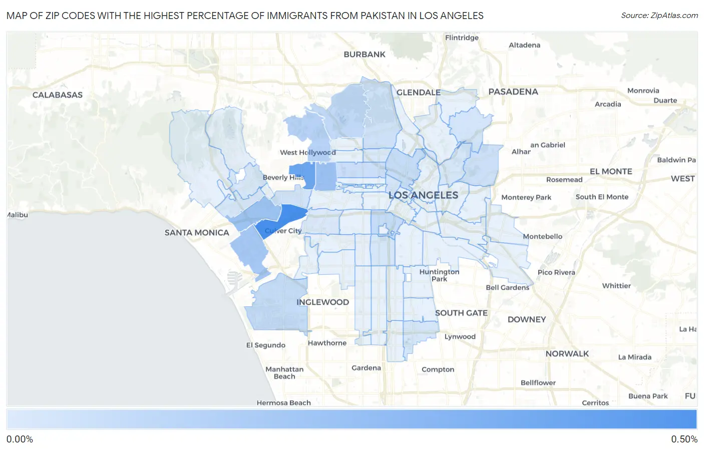 Zip Codes with the Highest Percentage of Immigrants from Pakistan in Los Angeles Map