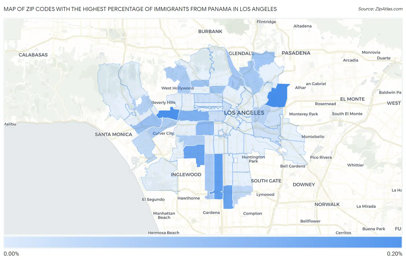 Zip Codes with the Highest Percentage of Immigrants from Panama in Los Angeles Map
