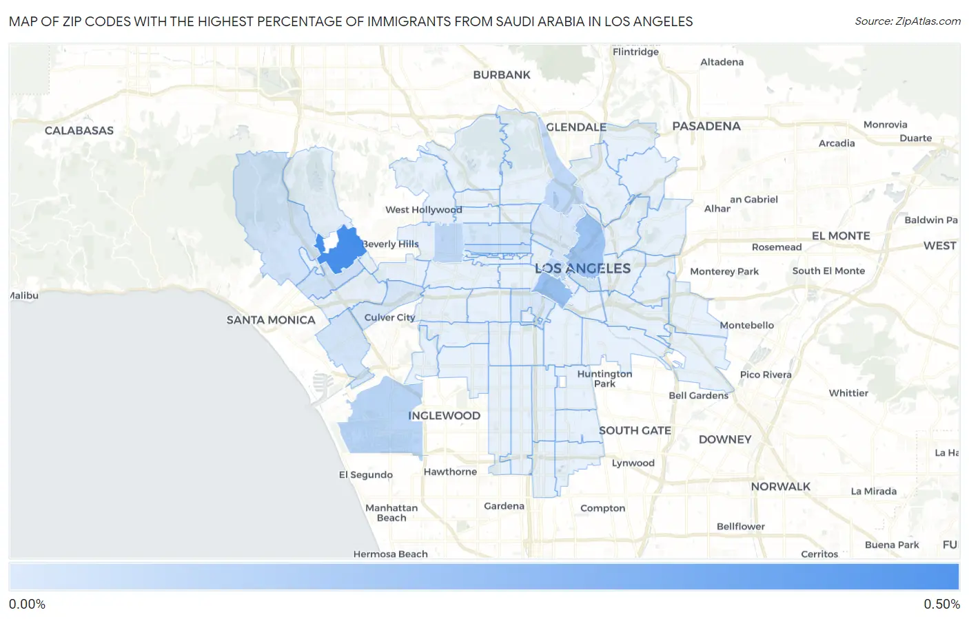 Zip Codes with the Highest Percentage of Immigrants from Saudi Arabia in Los Angeles Map