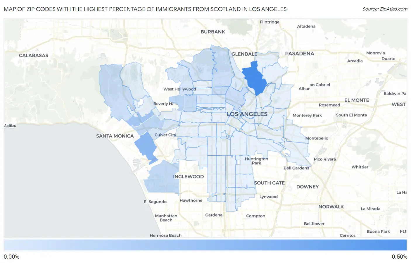 Zip Codes with the Highest Percentage of Immigrants from Scotland in Los Angeles Map