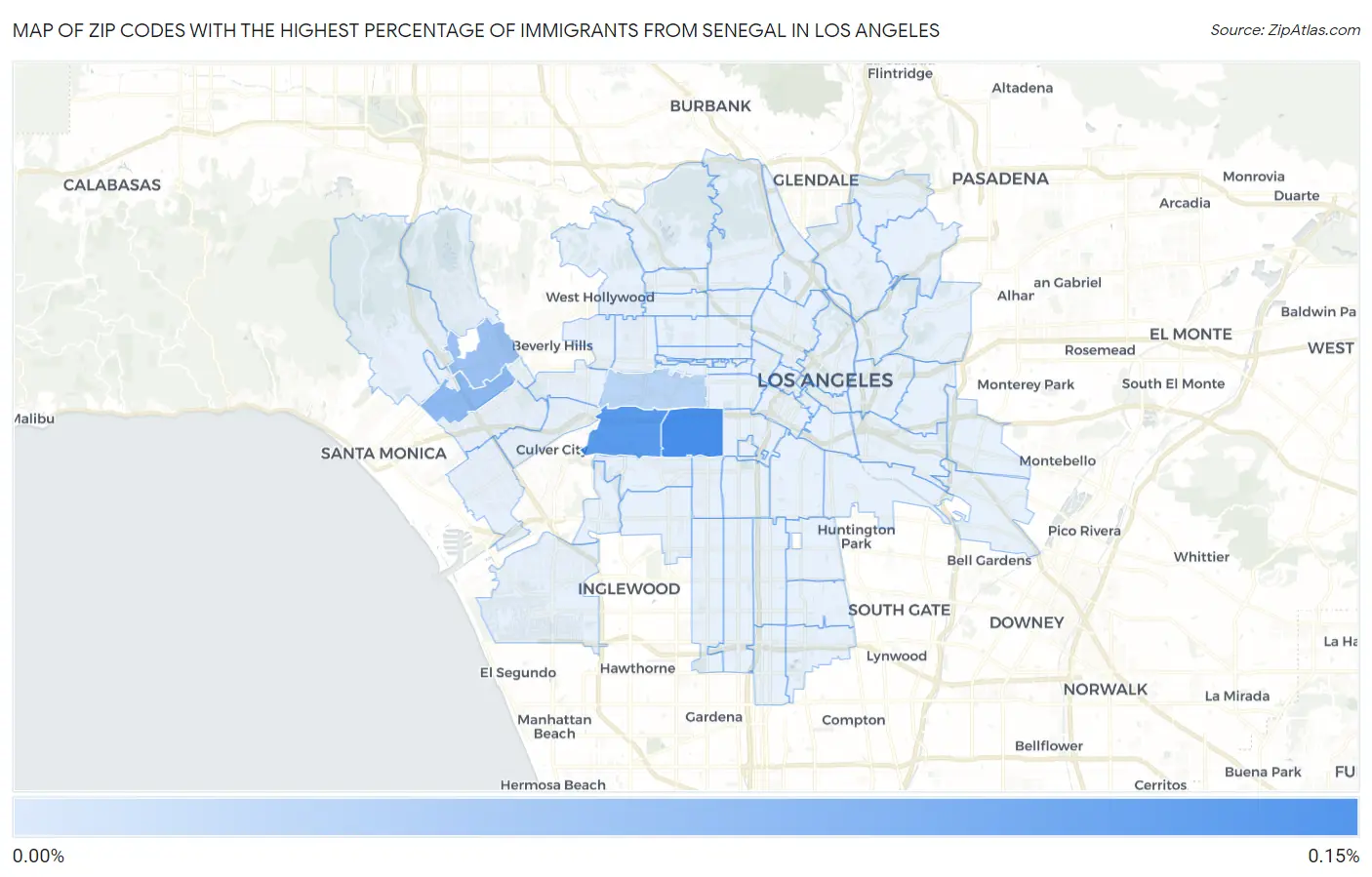 Zip Codes with the Highest Percentage of Immigrants from Senegal in Los Angeles Map