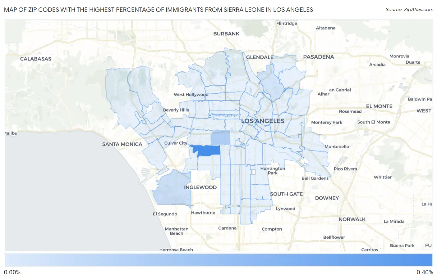 Zip Codes with the Highest Percentage of Immigrants from Sierra Leone in Los Angeles Map