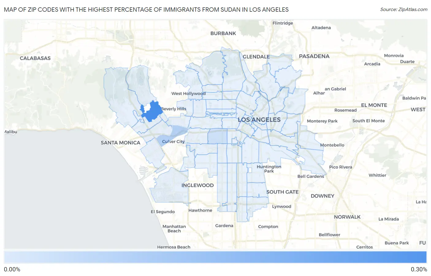 Zip Codes with the Highest Percentage of Immigrants from Sudan in Los Angeles Map