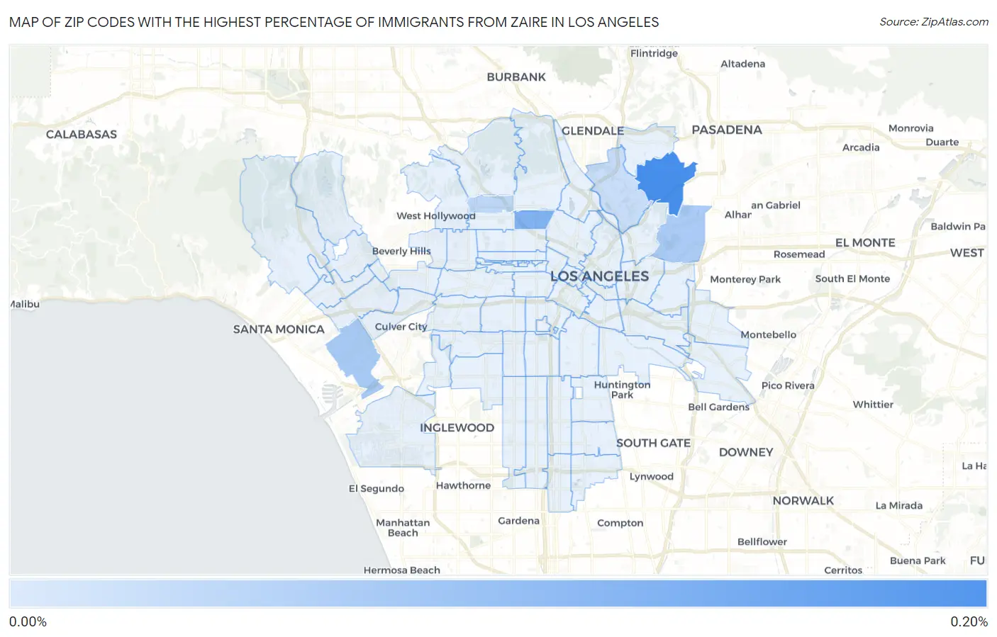 Zip Codes with the Highest Percentage of Immigrants from Zaire in Los Angeles Map