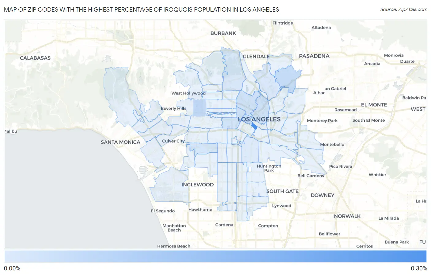 Zip Codes with the Highest Percentage of Iroquois Population in Los Angeles Map