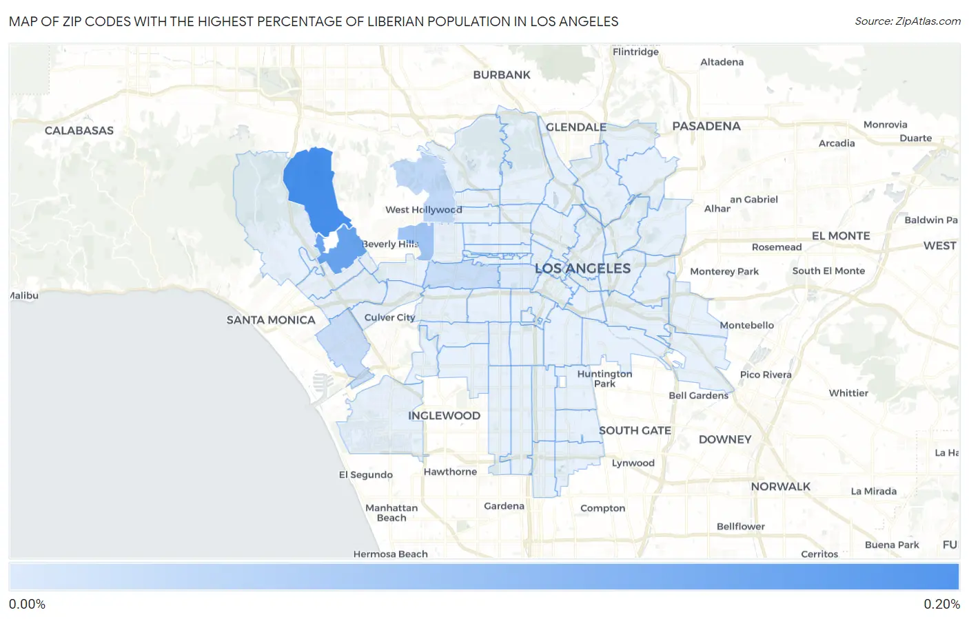 Zip Codes with the Highest Percentage of Liberian Population in Los Angeles Map