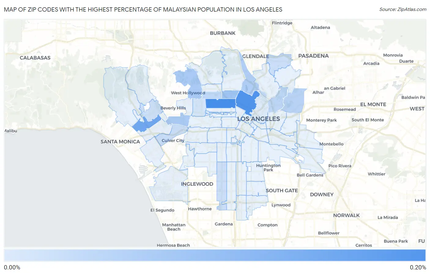 Zip Codes with the Highest Percentage of Malaysian Population in Los Angeles Map