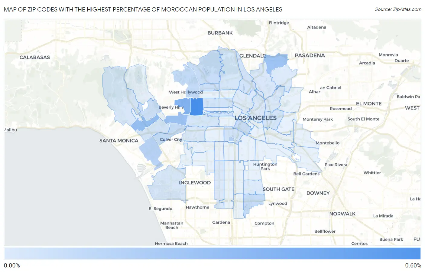Zip Codes with the Highest Percentage of Moroccan Population in Los Angeles Map