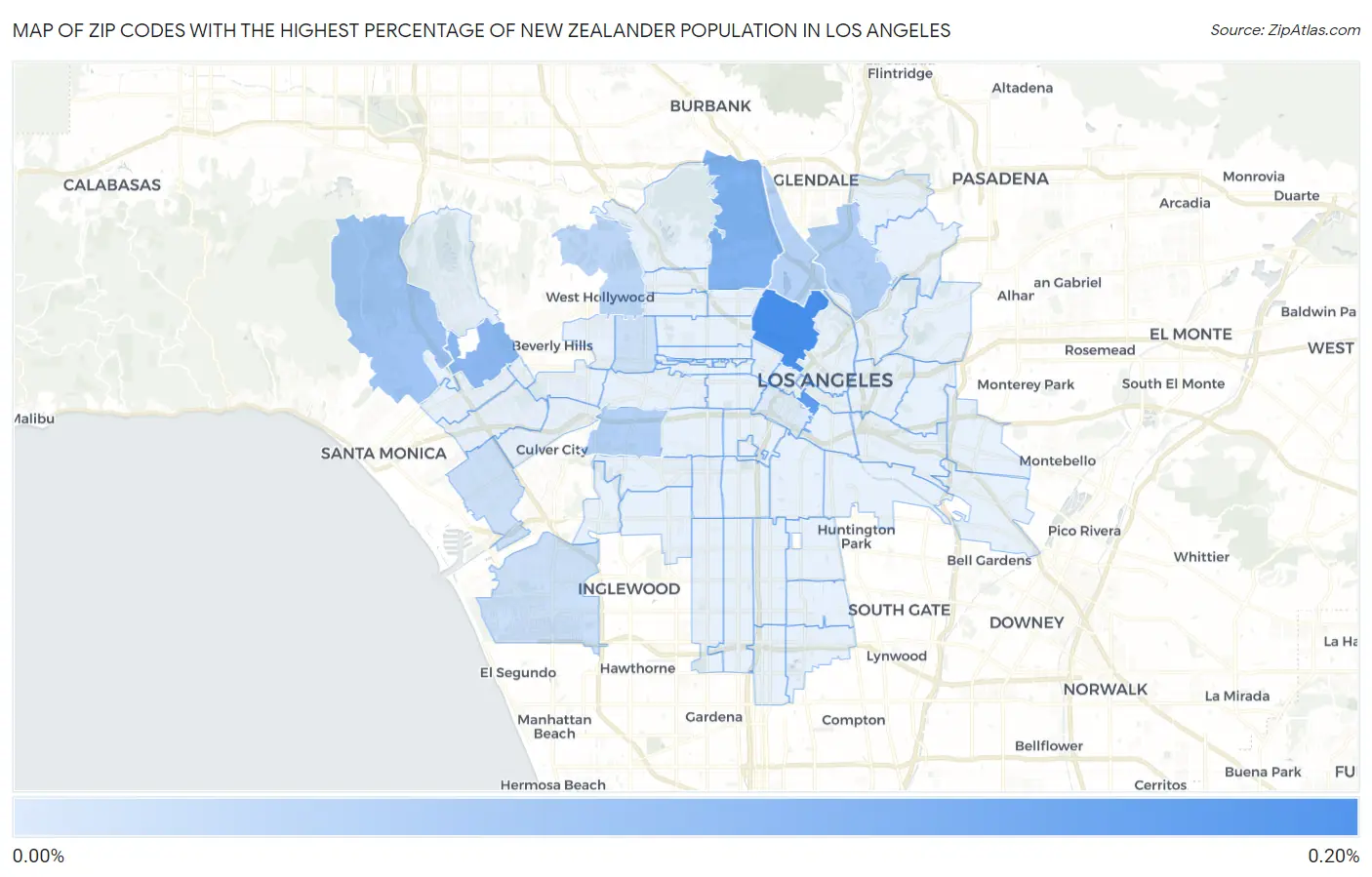 Zip Codes with the Highest Percentage of New Zealander Population in Los Angeles Map