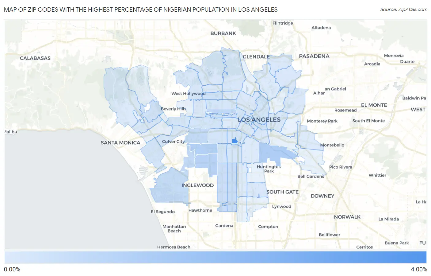 Zip Codes with the Highest Percentage of Nigerian Population in Los Angeles Map