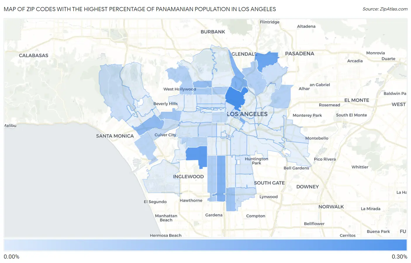 Zip Codes with the Highest Percentage of Panamanian Population in Los Angeles Map