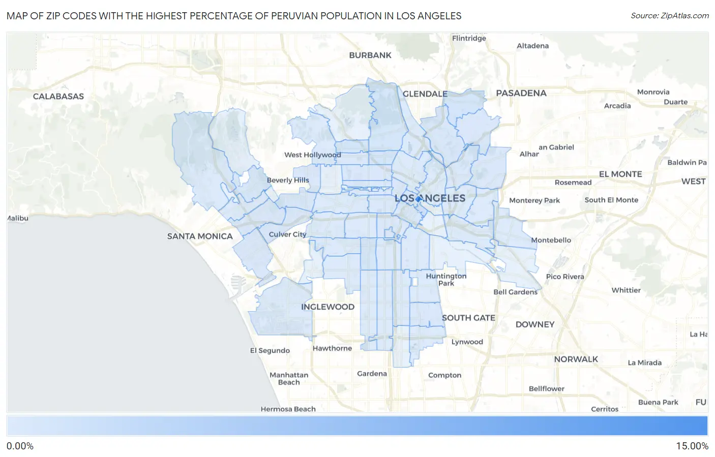 Zip Codes with the Highest Percentage of Peruvian Population in Los Angeles Map