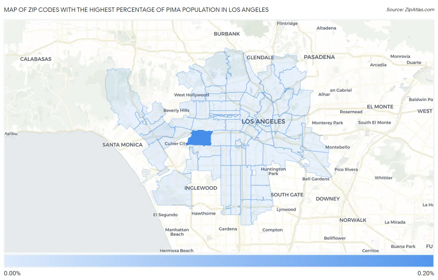 Zip Codes with the Highest Percentage of Pima Population in Los Angeles Map
