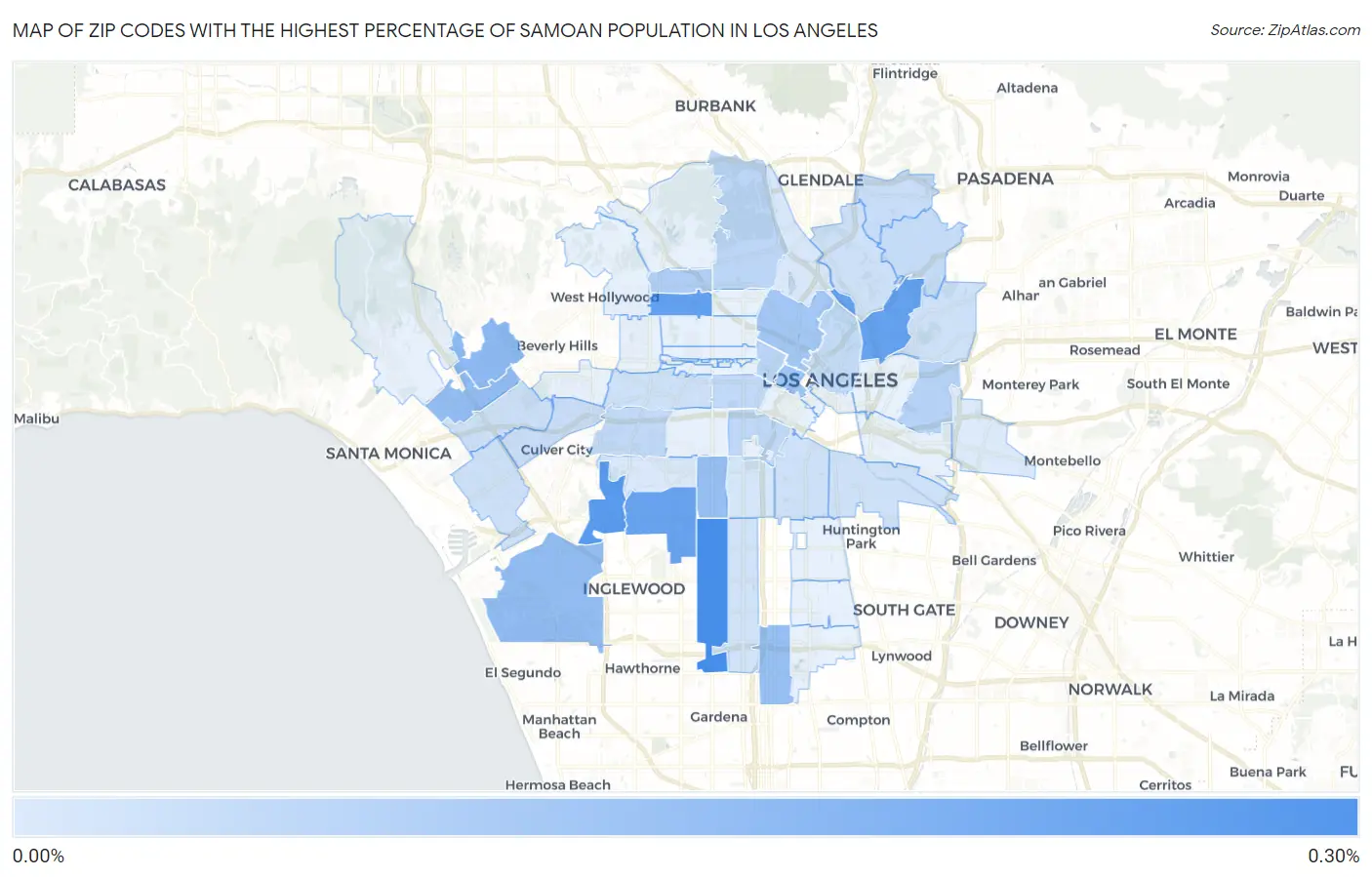 Zip Codes with the Highest Percentage of Samoan Population in Los Angeles Map