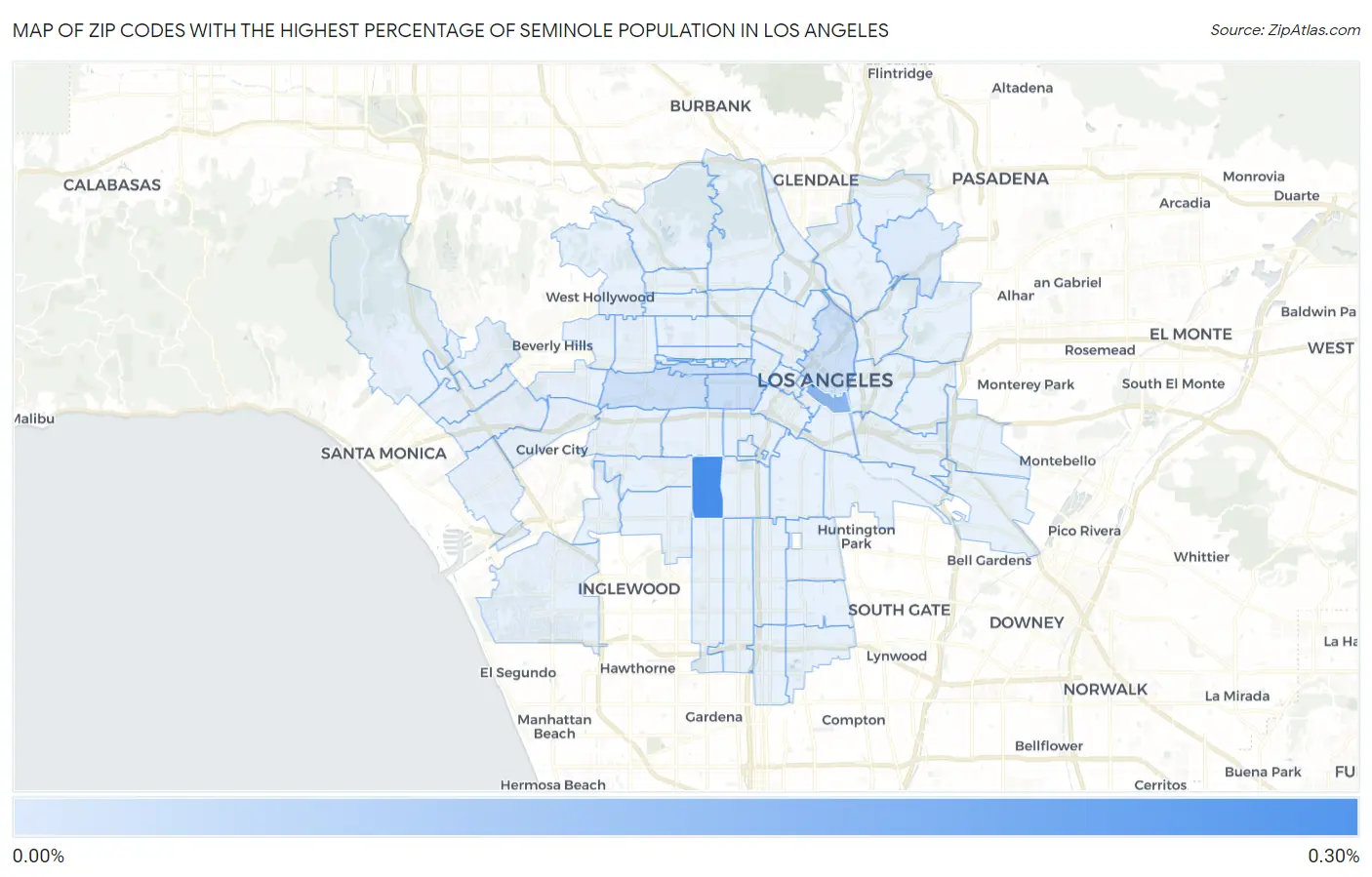 Zip Codes with the Highest Percentage of Seminole Population in Los Angeles Map
