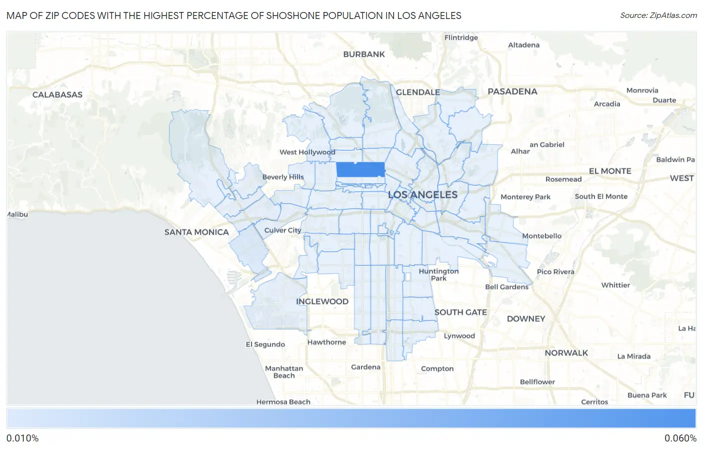 Zip Codes with the Highest Percentage of Shoshone Population in Los Angeles Map
