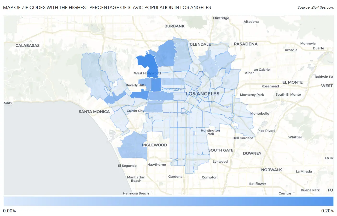 Zip Codes with the Highest Percentage of Slavic Population in Los Angeles Map