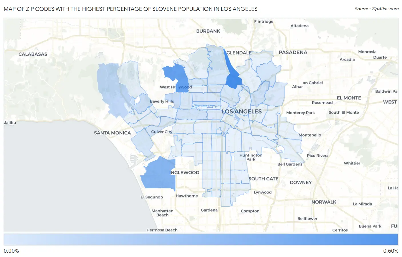 Zip Codes with the Highest Percentage of Slovene Population in Los Angeles Map