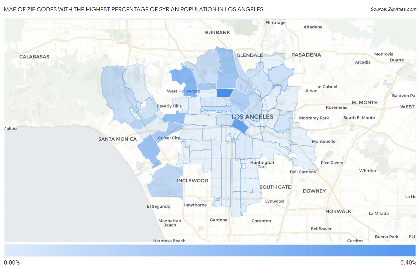 Zip Codes with the Highest Percentage of Syrian Population in Los Angeles Map