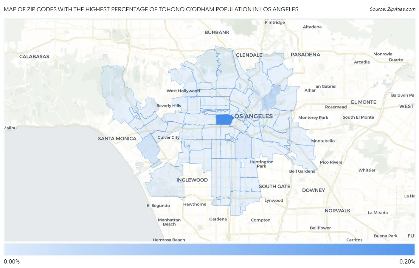 Zip Codes with the Highest Percentage of Tohono O'Odham Population in Los Angeles Map