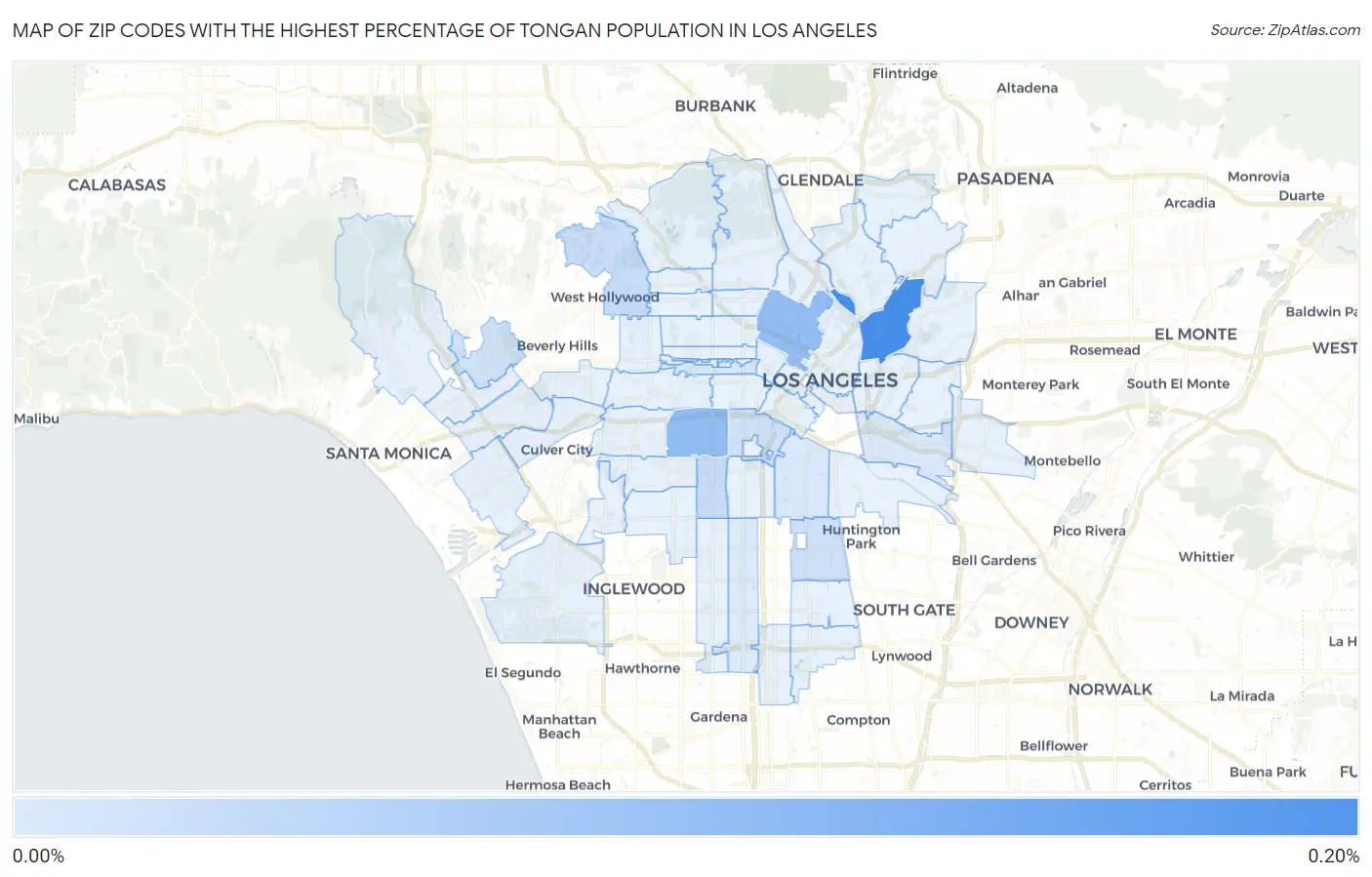 Zip Codes with the Highest Percentage of Tongan Population in Los Angeles Map