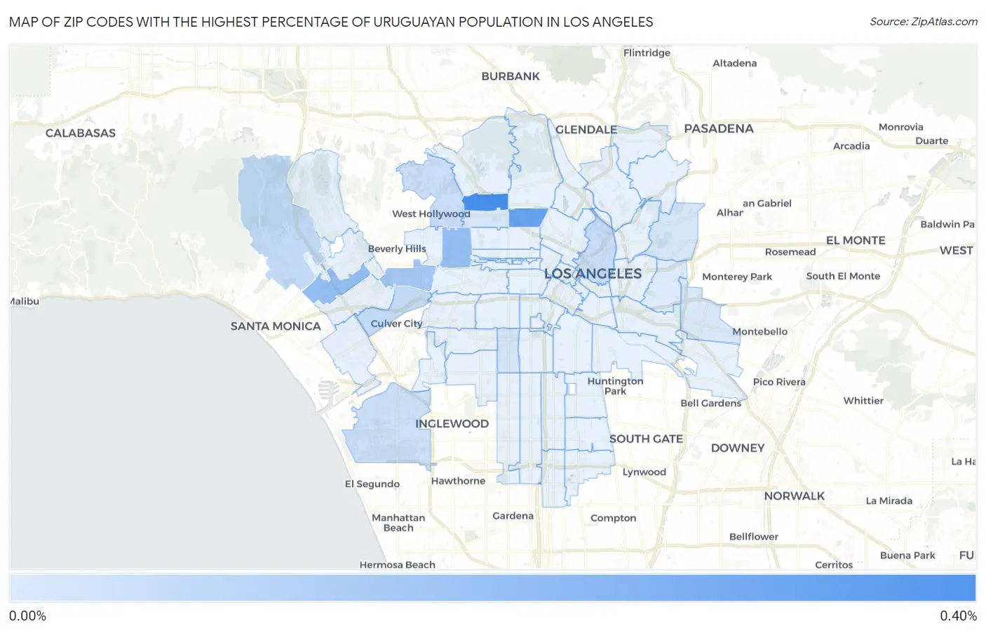Zip Codes with the Highest Percentage of Uruguayan Population in Los Angeles Map