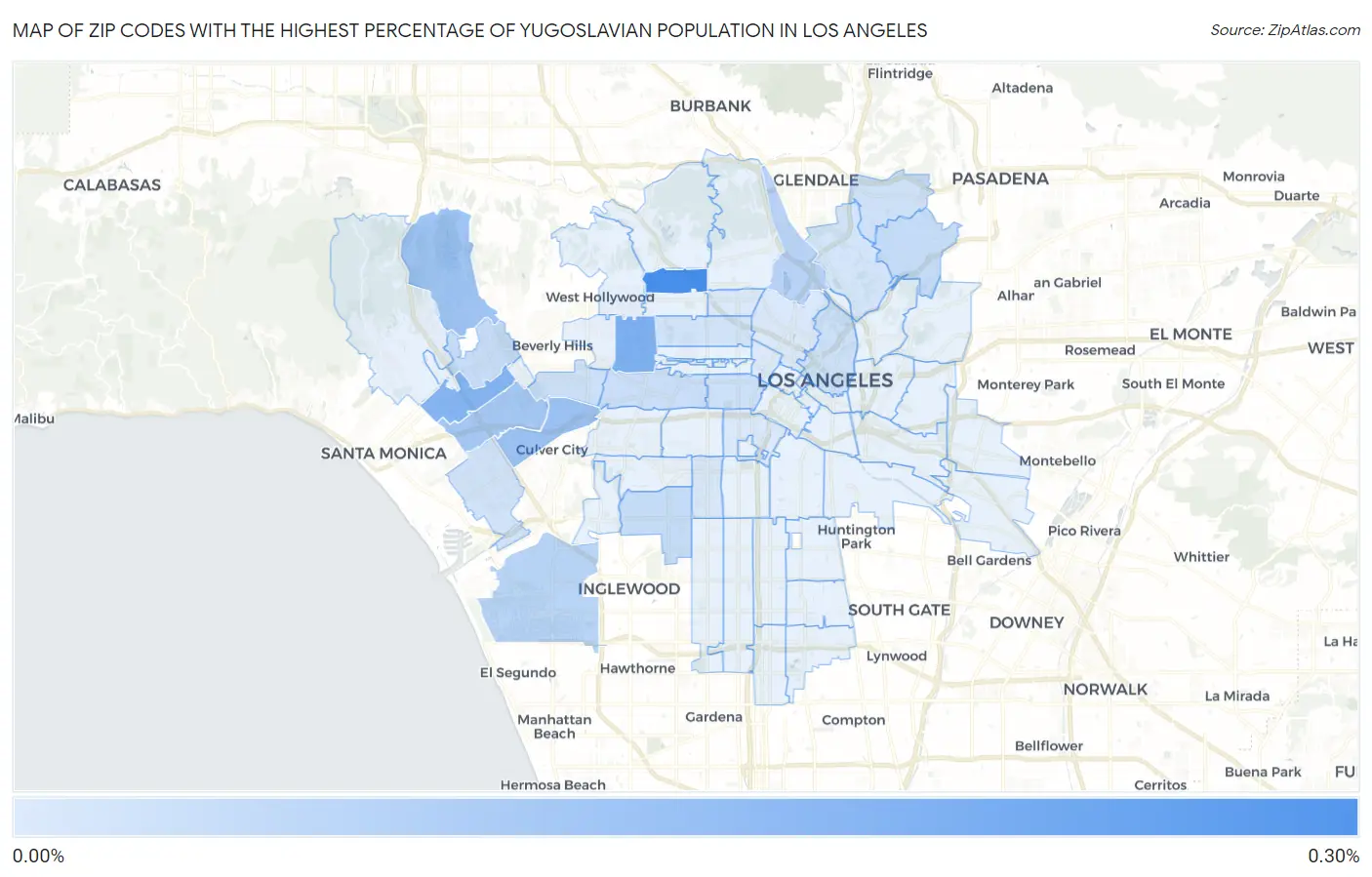 Zip Codes with the Highest Percentage of Yugoslavian Population in Los Angeles Map