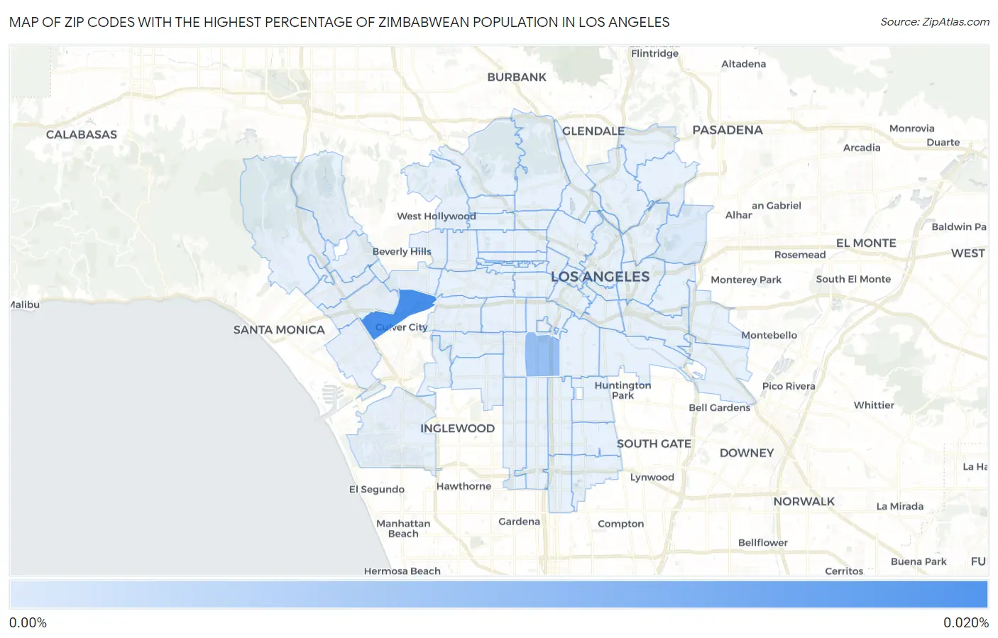 Zip Codes with the Highest Percentage of Zimbabwean Population in Los Angeles Map