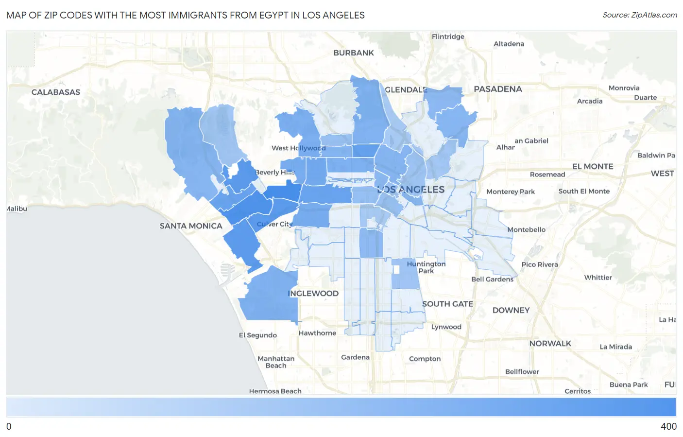 Zip Codes with the Most Immigrants from Egypt in Los Angeles Map